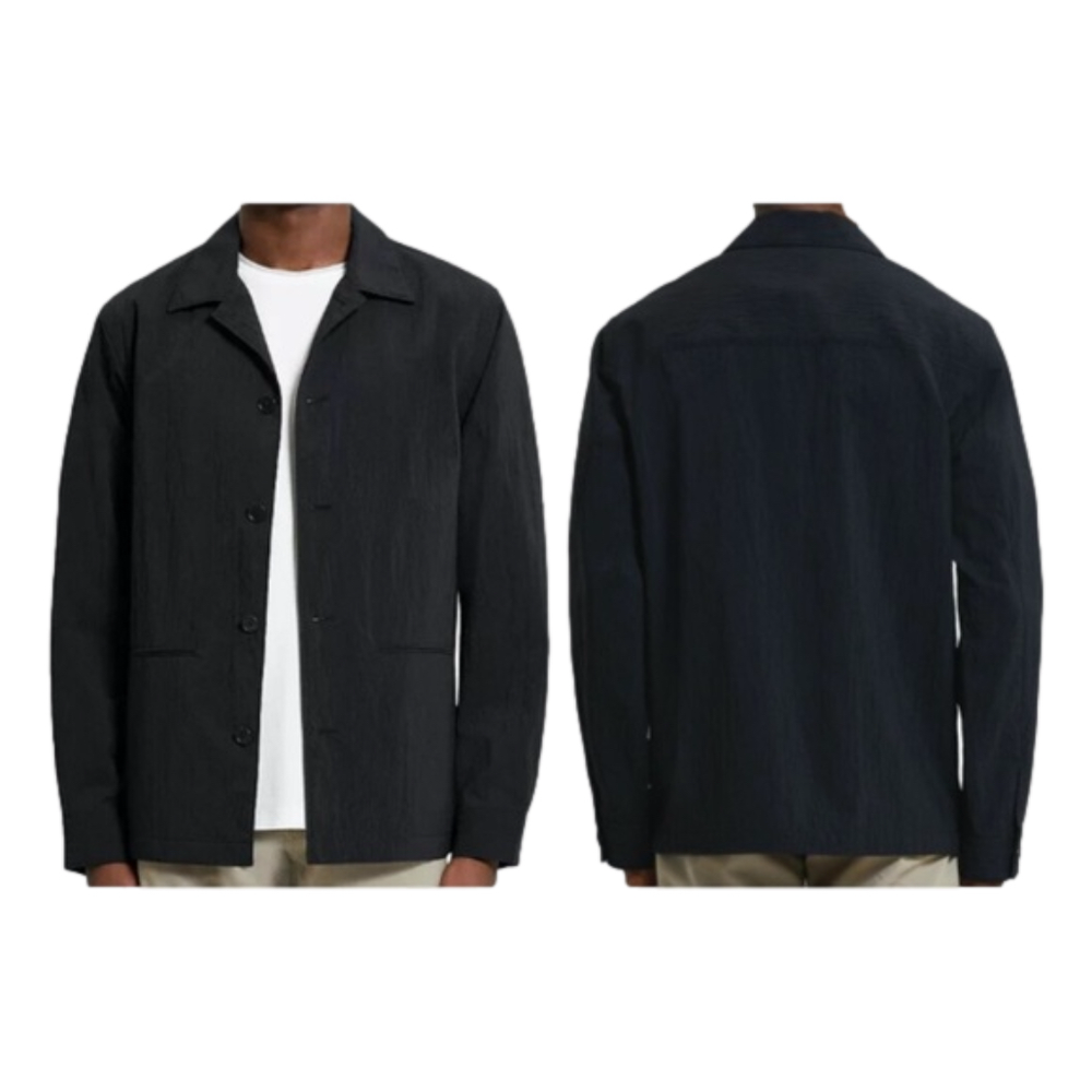 THE0RY SELK KELSO SEERSUCKER MINIMALIST NORMCORE CHORE SHIRT JACKET EUC XXL